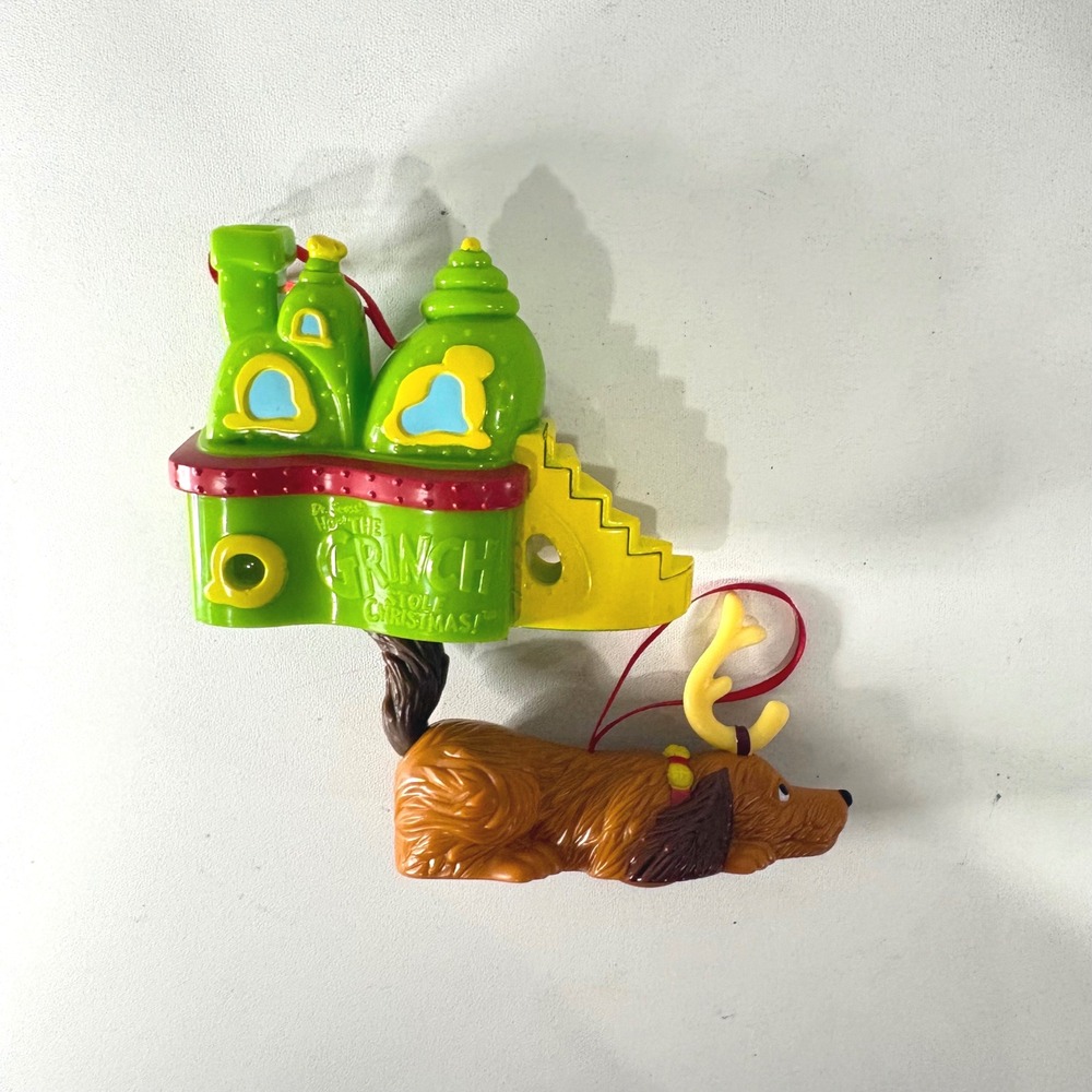 Dr Seuss The Grinch Stole Christmas Max Dog & Whoville House Ornaments 2pc Set